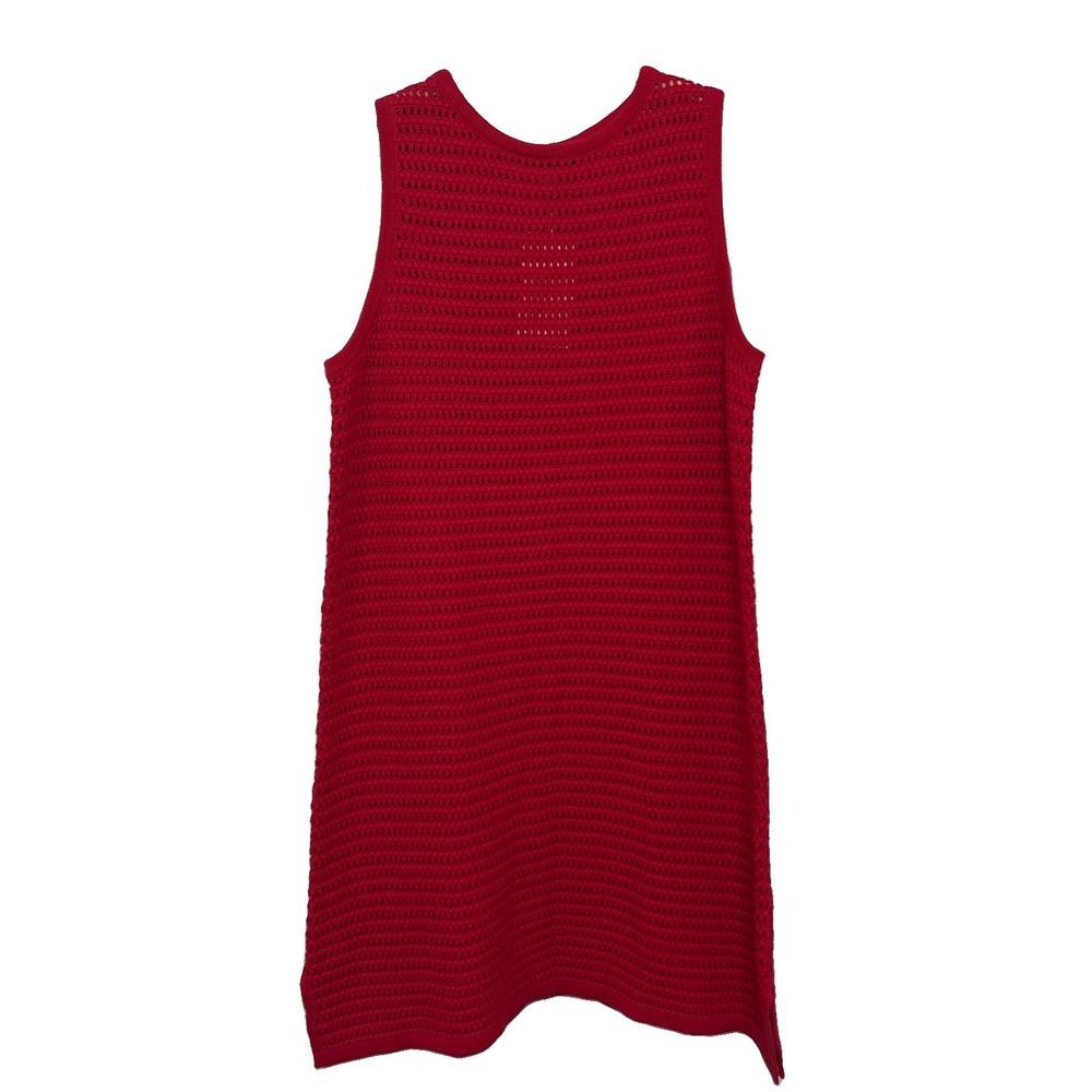 NEW PrettyGarden Crochet Sweater Dress Midi Boho Chic M Red Beach Coverup Resort
